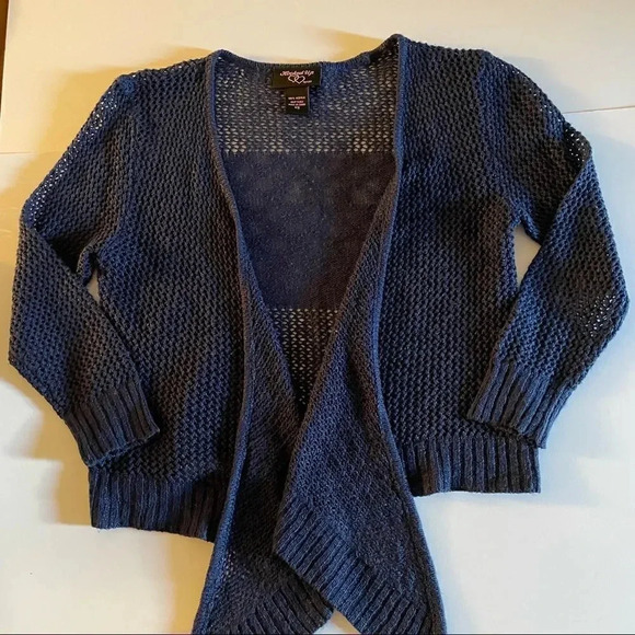 Y2K crop navy blue Open stitch knit cascade cardigan - Picture 5 of 14